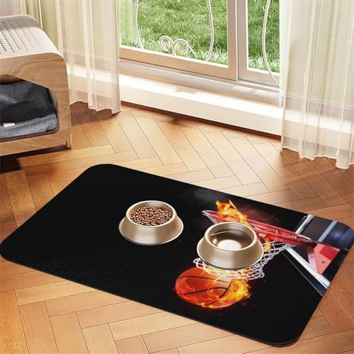 Flammender Basketball mit schwarzem Hintergrund gedruckt,Futtermatte für Haustiere, Tischsets aus PU-Leder für Katzen und Hunde,30x45cm Flammender Basketball mit schwarzem Hintergrund gedruckt,Futtermatte für Haustiere, Tischsets aus PU-Leder für Katzen und Hunde,30x45cm von InOmak