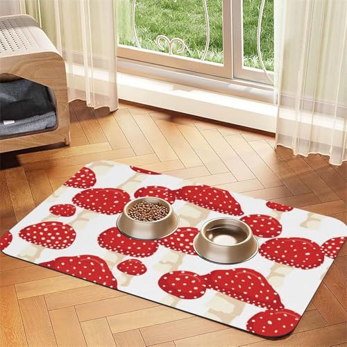 Fliegenpilz Rote Pilze，Futtermatte für Haustiere, Tischsets aus PU-Leder für Katzen und Hunde,40x60cm von InOmak
