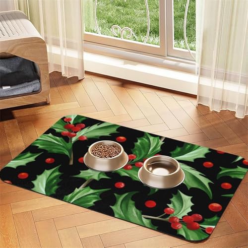Frohe Weihnachten Holly,Futtermatte für Haustiere, Tischsets aus PU-Leder für Katzen und Hunde,30x45cm Frohe Weihnachten Holly,Futtermatte für Haustiere, Tischsets aus PU-Leder für Katzen und Hunde,30x45cm von InOmak