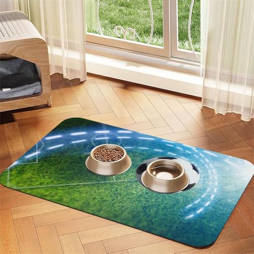 Fußball Sportball Bedruckt，Futtermatte für Haustiere, Tischsets aus PU-Leder für Katzen und Hunde,30x45cm von InOmak