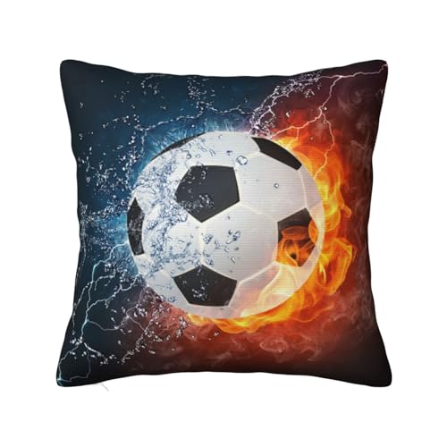 Fußball auf Feuer und Wasser, Dekokissenbezug, dekorativer Kissenbezug aus Polyester, weiche Kissenbezüge 60x60cm von InOmak