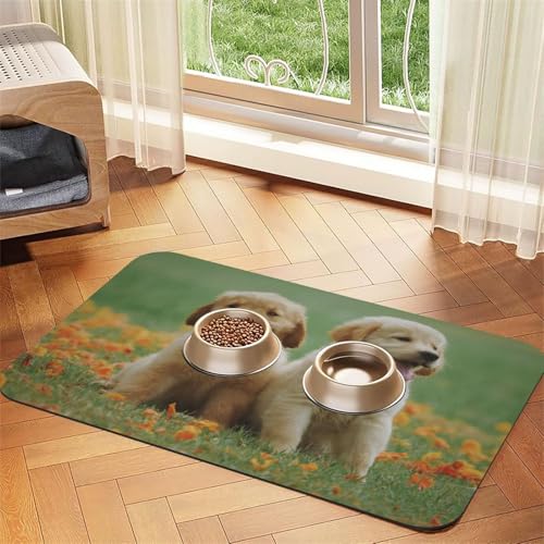 Gelbe Labrador Retriever Welpen，Futtermatte für Haustiere, Tischsets aus PU-Leder für Katzen und Hunde,30x45cm von InOmak