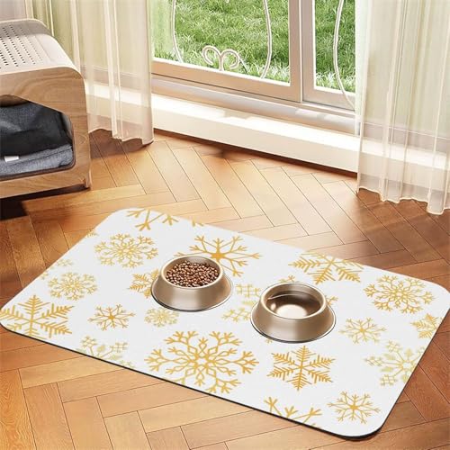Gold Schneeflocke Weihnachten Xmas Weiß,Futtermatte für Haustiere, Tischsets aus PU-Leder für Katzen und Hunde,40x60cm Gold Schneeflocke Weihnachten Xmas Weiß,Futtermatte für Haustiere, Tischsets aus PU-Leder für Katzen und Hunde,40x60cm von InOmak