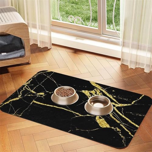 Gold-Schwarz-Tapete gedruckt，Futtermatte für Haustiere, Tischsets aus PU-Leder für Katzen und Hunde,30x45cm von InOmak