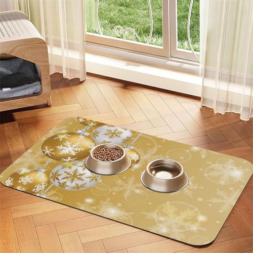 Gold Weihnachtskugel Schneeflocke Weihnachten,Futtermatte für Haustiere, Tischsets aus PU-Leder für Katzen und Hunde,40x60cm Gold Weihnachtskugel Schneeflocke Weihnachten,Futtermatte für Haustiere, Tischsets aus PU-Leder für Katzen und Hunde,40x60cm von InOmak