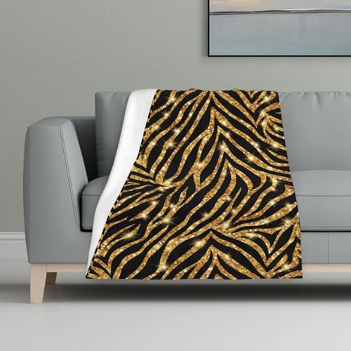 Goldener Zebra-Tierdruck,Decke, warme Anti-Pilling-Flanell-Plüsch-Überwurfdecke, 81 x 122 cm von InOmak