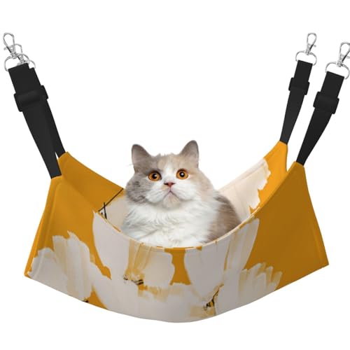InOmak Blumen in Mandarine Kunstdruck, Katzenhängematte, weiches, doppelseitiges Hängebett für kleine Hunde und Haustiere,L von InOmak