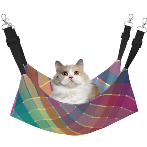 InOmak Bunte Regenbogen Multicolor Plaid Streifen, Katzenhängematte, weiches, doppelseitiges Hängebett für kleine Hunde und Haustiere,M von InOmak