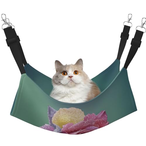 InOmak Bunte Rose Romantische Blütenblätter Pflanze, Katzenhängematte, weiches, doppelseitiges Hängebett für kleine Hunde und Haustiere,L von InOmak