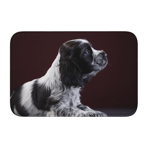 InOmak Cocker Spaniel Welpe Schwarz Weiß Spaniel,Soft Saummatte Fußmatte Badematte rutschfeste Bodenmatte saugfähige Badezimmerunterlage 40x60 cm von InOmak
