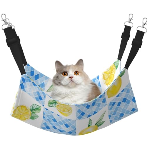 InOmak Gelb Zitronenblau Plaid, Katzenhängematte, weiches, doppelseitiges Hängebett für kleine Hunde und Haustiere,M von InOmak