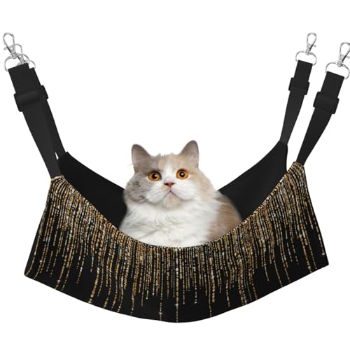 InOmak Glitzerfransen in Schwarz und Gold, Katzenhängematte, weiches, doppelseitiges Hängebett für kleine Hunde und Haustiere,L InOmak Glitzerfransen in Schwarz und Gold, Katzenhängematte, weiches, doppelseitiges Hängebett für kleine Hunde und Haustiere,L von InOmak
