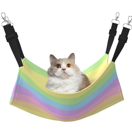 InOmak Pastell Regenbogen gestreift, Katzenhängematte, weiches, doppelseitiges Hängebett für kleine Hunde und Haustiere,L InOmak Pastell Regenbogen gestreift, Katzenhängematte, weiches, doppelseitiges Hängebett für kleine Hunde und Haustiere,L von InOmak