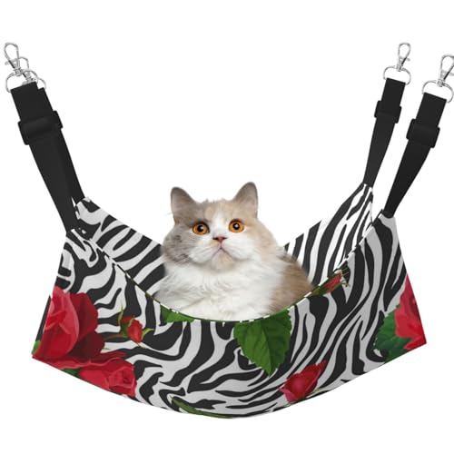 InOmak Rote Blume Tier Zebra, Katzenhängematte, weiches, doppelseitiges Hängebett für kleine Hunde und Haustiere,M von InOmak