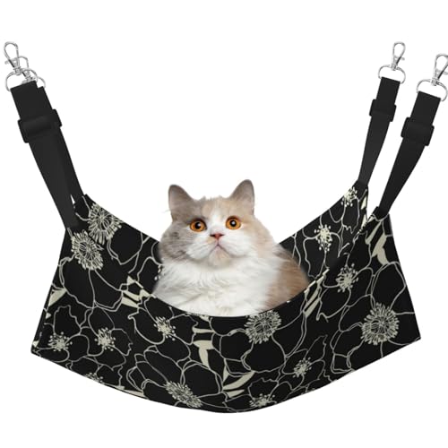 InOmak Schwarze und weiße Blumen, Katzenhängematte, weiches, doppelseitiges Hängebett für kleine Hunde und Haustiere,L von InOmak