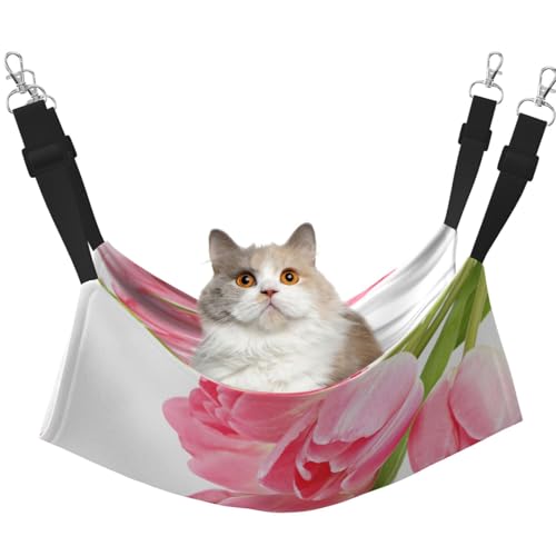 InOmak Tulpe Wasser-Effekt Frisch Schöne Blume Rosa, Katzenhängematte, weiches, doppelseitiges Hängebett für kleine Hunde und Haustiere,L von InOmak