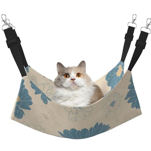 InOmak Vintage Blaue Blumen, Katzenhängematte, weiches, doppelseitiges Hängebett für kleine Hunde und Haustiere,L von InOmak