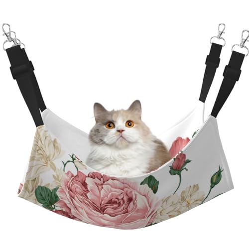InOmak Vintage Blumen Weiß, Katzenhängematte, weiches, doppelseitiges Hängebett für kleine Hunde und Haustiere,L von InOmak