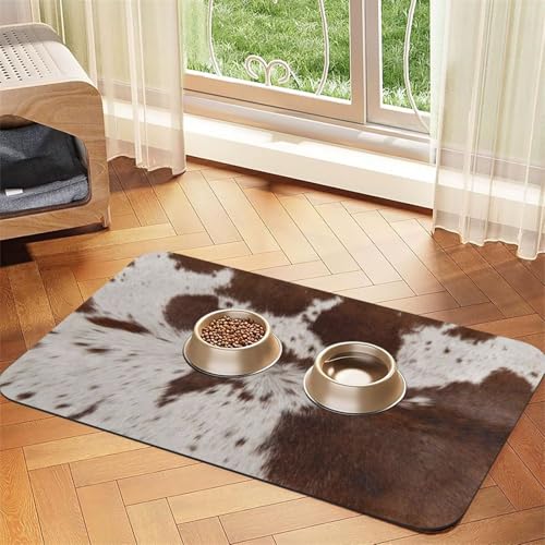 Kuh Kuhfell Druck，Futtermatte für Haustiere, Tischsets aus PU-Leder für Katzen und Hunde,30x45cm von InOmak