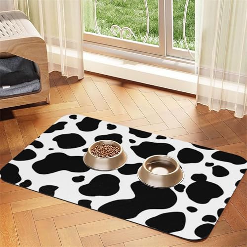 Kuhfell Milchkuh Druck，Futtermatte für Haustiere, Tischsets aus PU-Leder für Katzen und Hunde,40x60cm von InOmak