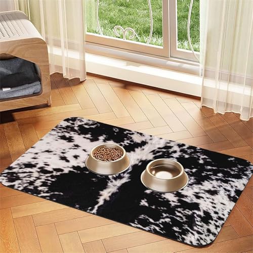 Kuhfell Schwarz Weiß Kuh，Futtermatte für Haustiere, Tischsets aus PU-Leder für Katzen und Hunde,30x45cm von InOmak