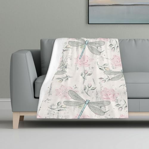 Libelle Shabby Chic Rosen getragen alt Vintage Blumen,Decke, warme Anti-Pilling-Flanell-Plüsch-Überwurfdecke, 81 x 122 cm Libelle Shabby Chic Rosen getragen alt Vintage Blumen,Decke, warme Anti-Pilling-Flanell-Plüsch-Überwurfdecke, 81 x 122 cm von InOmak