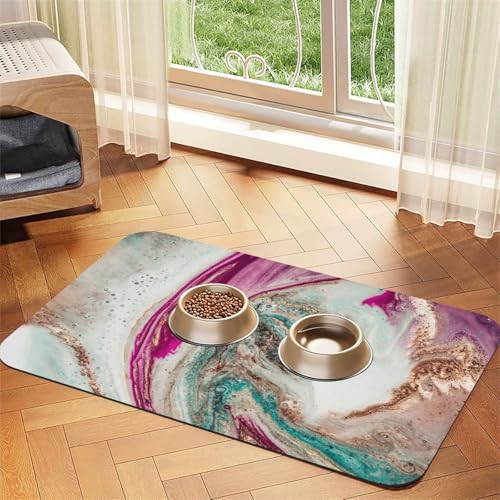 Lila-grünes, goldenes Marmoroberflächendesign,Futtermatte für Haustiere, Tischsets aus PU-Leder für Katzen und Hunde,30x45cm Lila-grünes, goldenes Marmoroberflächendesign,Futtermatte für Haustiere, Tischsets aus PU-Leder für Katzen und Hunde,30x45cm von InOmak