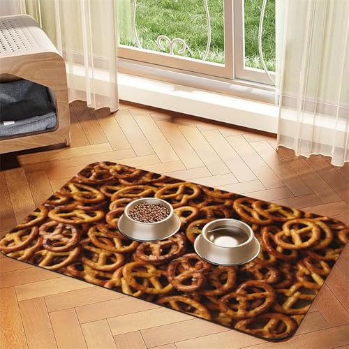 Pretzels Bread Pattern,Waterproof Pet Feeding Mat,PU Leather Placemats for Cat Dog Water Bowl,Food Mats,40x60cm von InOmak