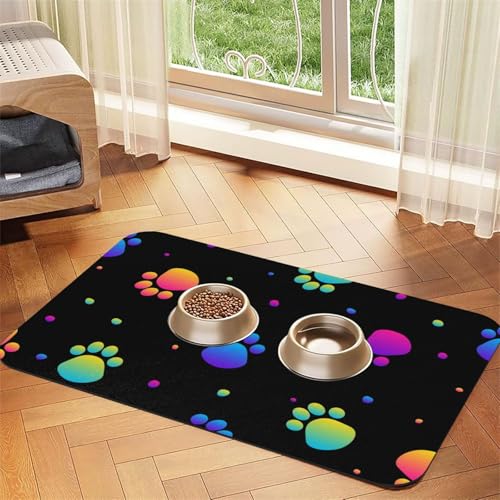 Regenbogen-Pfotenabdruck-Tiermuster,Futtermatte für Haustiere, Tischsets aus PU-Leder für Katzen und Hunde,30x45cm Regenbogen-Pfotenabdruck-Tiermuster,Futtermatte für Haustiere, Tischsets aus PU-Leder für Katzen und Hunde,30x45cm von InOmak