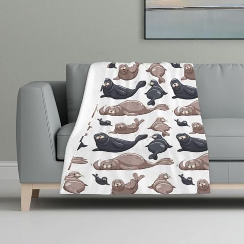 Robben Illustration Seelöwe,Decke, warme Anti-Pilling-Flanell-Plüsch-Überwurfdecke, 81 x 122 cm Robben Illustration Seelöwe,Decke, warme Anti-Pilling-Flanell-Plüsch-Überwurfdecke, 81 x 122 cm von InOmak