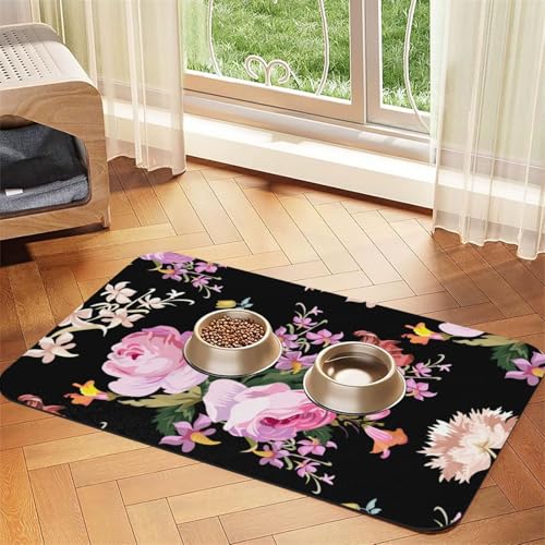 Rosa Rosen Vintage auf Natur Rose,Futtermatte für Haustiere, Tischsets aus PU-Leder für Katzen und Hunde,30x45cm Rosa Rosen Vintage auf Natur Rose,Futtermatte für Haustiere, Tischsets aus PU-Leder für Katzen und Hunde,30x45cm von InOmak