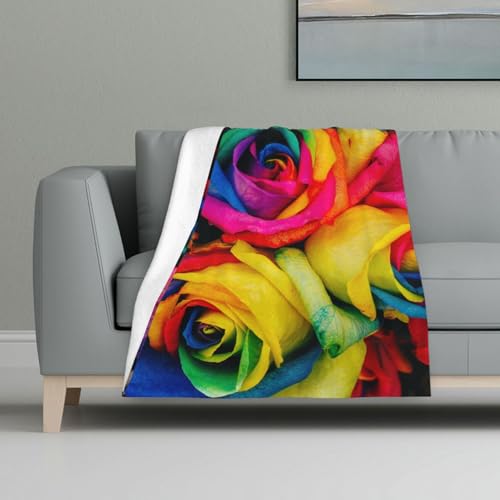 Rosen mit Regenbogenblütenblättern,Decke, warme Anti-Pilling-Flanell-Plüsch-Überwurfdecke, 81 x 122 cm Rosen mit Regenbogenblütenblättern,Decke, warme Anti-Pilling-Flanell-Plüsch-Überwurfdecke, 81 x 122 cm von InOmak
