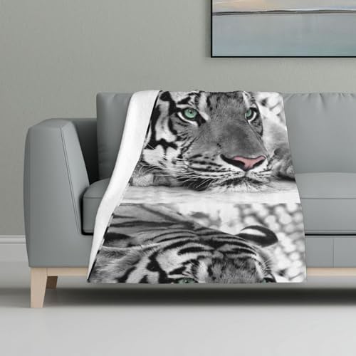 Schwarz-weißer Tigerdruck,Decke, warme Anti-Pilling-Flanell-Plüsch-Überwurfdecke, 81 x 122 cm Schwarz-weißer Tigerdruck,Decke, warme Anti-Pilling-Flanell-Plüsch-Überwurfdecke, 81 x 122 cm von InOmak