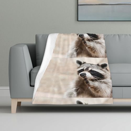 Smart Animals Waschbär Natur,Decke, warme Anti-Pilling-Flanell-Plüsch-Überwurfdecke, 81 x 122 cm von InOmak