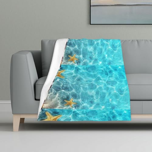 Sommer Seestern Muschel Strand Meer,Decke, warme Anti-Pilling-Flanell-Plüsch-Überwurfdecke, 81 x 122 cm von InOmak