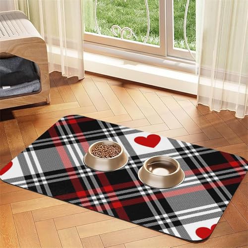 Valentines Plaid Hearts,Waterproof Pet Feeding Mat,PU Leather Placemats for Cat Dog Water Bowl,Food Mats,30x45cm von InOmak