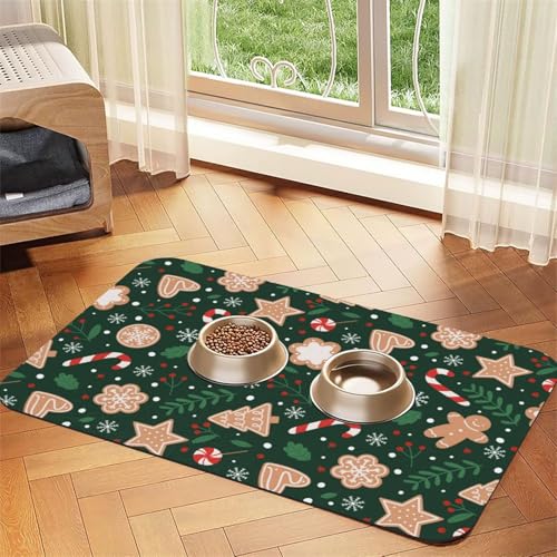 Weihnachten Candy Cane Lebkuchen auf grünem Hintergrund,Futtermatte für Haustiere, Tischsets aus PU-Leder für Katzen und Hunde,30x45cm Weihnachten Candy Cane Lebkuchen auf grünem Hintergrund,Futtermatte für Haustiere, Tischsets aus PU-Leder für Katzen und Hunde,30x45cm von InOmak