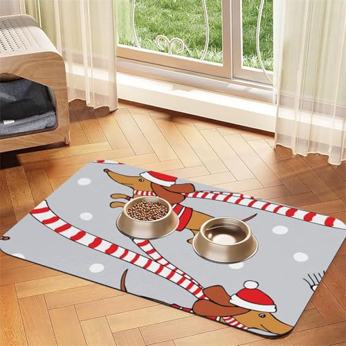 Weihnachten Cartoon Hund Dackel,Futtermatte für Haustiere, Tischsets aus PU-Leder für Katzen und Hunde,40x60cm Weihnachten Cartoon Hund Dackel,Futtermatte für Haustiere, Tischsets aus PU-Leder für Katzen und Hunde,40x60cm von InOmak