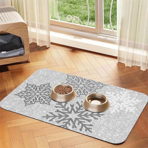 Weihnachten Funkelnde silbergraue und weiße Schneeflocken,Futtermatte für Haustiere, Tischsets aus PU-Leder für Katzen und Hunde,40x60cm Weihnachten Funkelnde silbergraue und weiße Schneeflocken,Futtermatte für Haustiere, Tischsets aus PU-Leder für Katzen und Hunde,40x60cm von InOmak