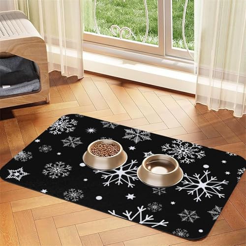 Weihnachten Schneeflocke Schwarz Winter,Futtermatte für Haustiere, Tischsets aus PU-Leder für Katzen und Hunde,30x45cm Weihnachten Schneeflocke Schwarz Winter,Futtermatte für Haustiere, Tischsets aus PU-Leder für Katzen und Hunde,30x45cm von InOmak