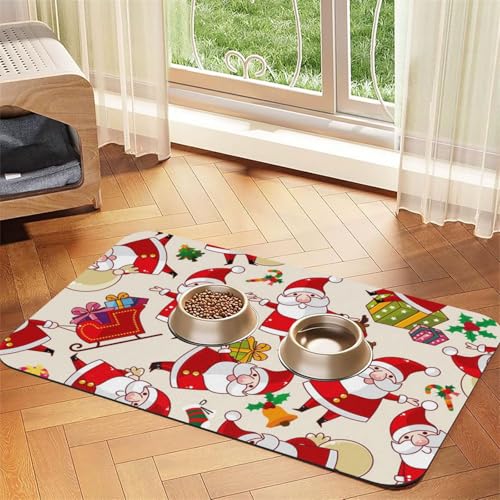 Weihnachten Weihnachtsmann Xmas，Futtermatte für Haustiere, Tischsets aus PU-Leder für Katzen und Hunde,30x45cm von InOmak