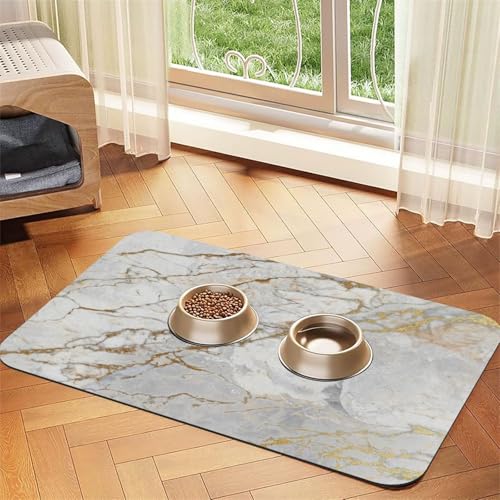 Weiß Grau Silber Perlmutt Gold Pinsel Marmor,Futtermatte für Haustiere, Tischsets aus PU-Leder für Katzen und Hunde,30x45cm Weiß Grau Silber Perlmutt Gold Pinsel Marmor,Futtermatte für Haustiere, Tischsets aus PU-Leder für Katzen und Hunde,30x45cm von InOmak