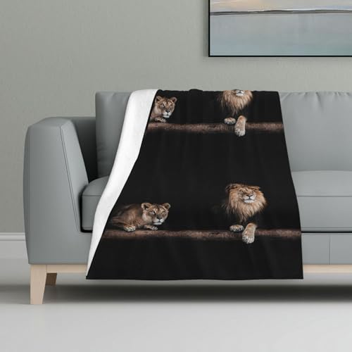 Wilder Löwe und Tiger,Decke, warme Anti-Pilling-Flanell-Plüsch-Überwurfdecke, 81 x 122 cm von InOmak
