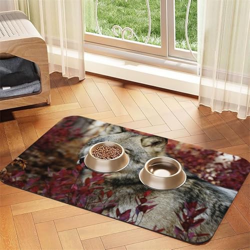 Wolf，Futtermatte für Haustiere, Tischsets aus PU-Leder für Katzen und Hunde,40x60cm von InOmak