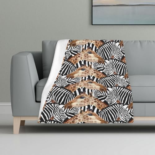 Zebra und Giraffe gedruckt,Decke, warme Anti-Pilling-Flanell-Plüsch-Überwurfdecke, 81 x 122 cm von InOmak
