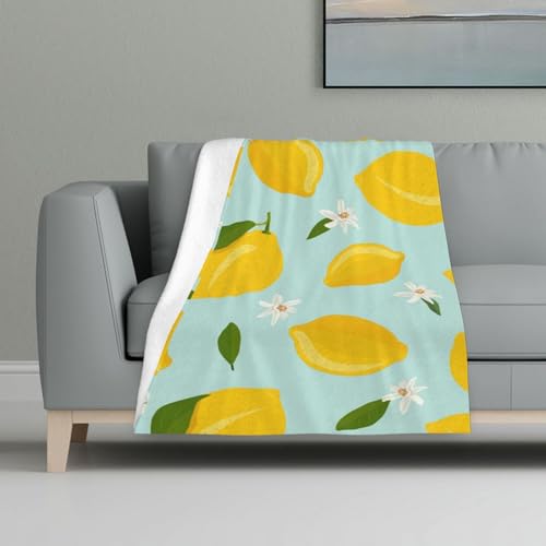 Zitrone Früchte Blume Blätter,Decke, warme Anti-Pilling-Flanell-Plüsch-Überwurfdecke, 81 x 122 cm von InOmak