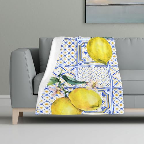 Zitronengelbe und Blaue Fliesen,Decke, warme Anti-Pilling-Flanell-Plüsch-Überwurfdecke, 81 x 122 cm Zitronengelbe und Blaue Fliesen,Decke, warme Anti-Pilling-Flanell-Plüsch-Überwurfdecke, 81 x 122 cm von InOmak