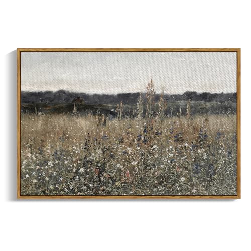 InSimSea Gerahmte Landschaft Leinwand Wandkunst | Wiese mit Blumen Vintage Wandkunstdrucke Dekor | Moderne Bauernhaus-Dekoration | Cottagecore Schlafzimmer Badezimmer Büro Dekor 61 x 91,4 cm von InSimSea