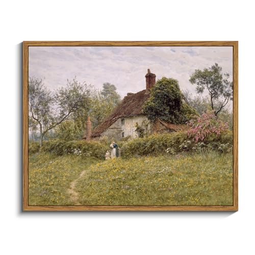 InSimSea Gerahmte Vintage-Landschafts-Wandkunstdrucke, alte Hütten, Landschaft, Leinwand, Wandkunst, rustikale Bauernhaus-Wanddekoration für Schlafzimmer, Wohnzimmer, Retro-Raumdekoration, 27,9 x 35,6 von InSimSea