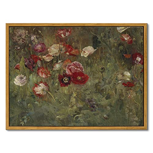 InSimSea Gerahmte Wandkunst-Dekorationen, klassisches Ölgemälde, Leinwanddruck, ein Bett mit Mohnblumen, Vintage-Wanddekoration, 30 x 40 cm von InSimSea